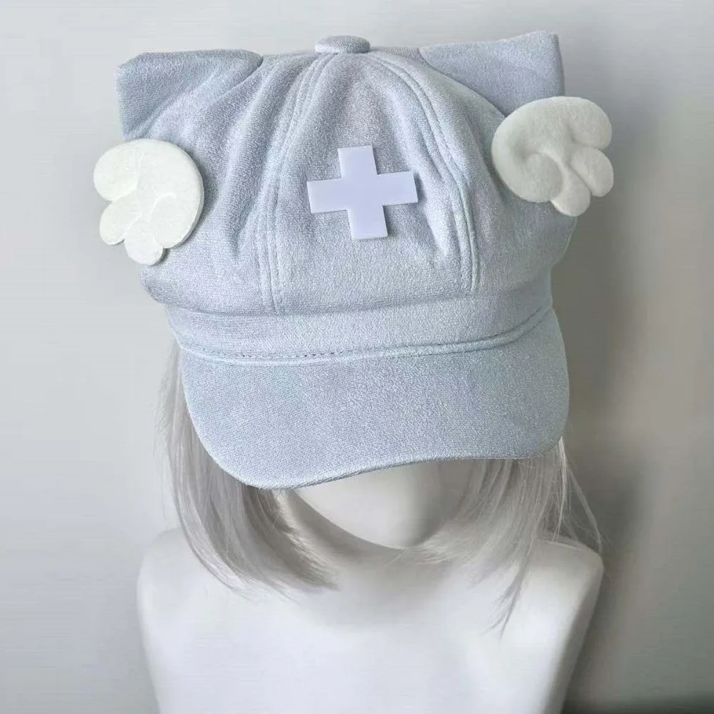 Gothic Solid Color Angel Wings Hat Cross Decoration Subculture Beret Hat Cat Ears Octagonal Cap for Girls