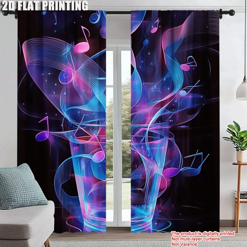 

2pc, Window Curtains Contemporary Fashion Music Notes Versatile Polyester Fabric,Without Electricity Party Decorations Suitable