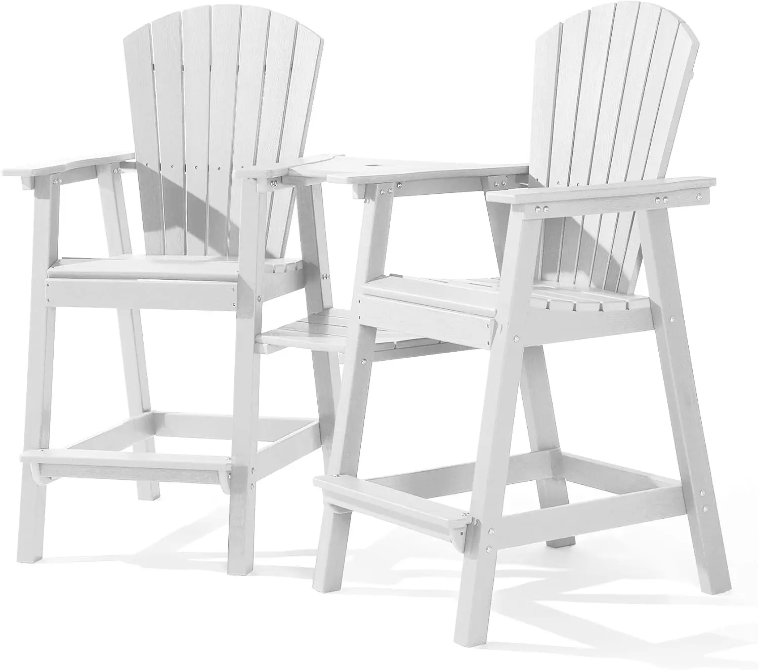 

Chair Set of 2 with Removable Double Connecting Trays Recycled HDPE with Wood Grain Weather Resistant Outdoor