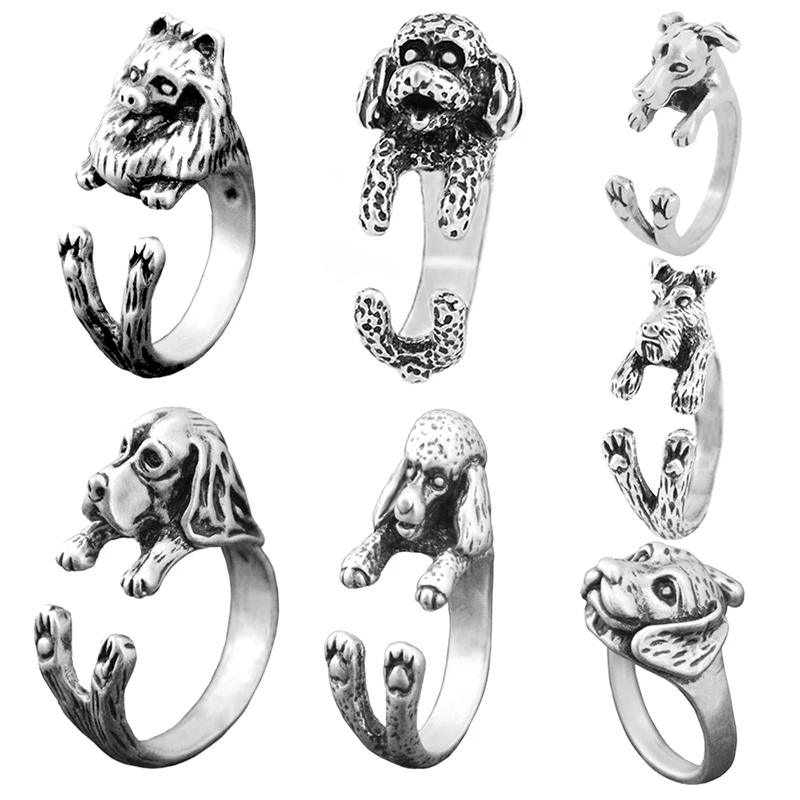 Vintage Bichon Dog&Schnauzer&Greyhound Love Pet Ring Women Boho Poodle Anel Masculino Rings For Men Jewelry Women Anillos Bijoux