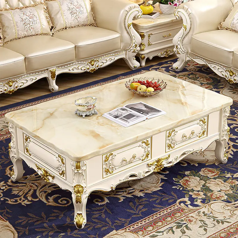 Modern simple small apartment living room full solid wood carving flower furniture set