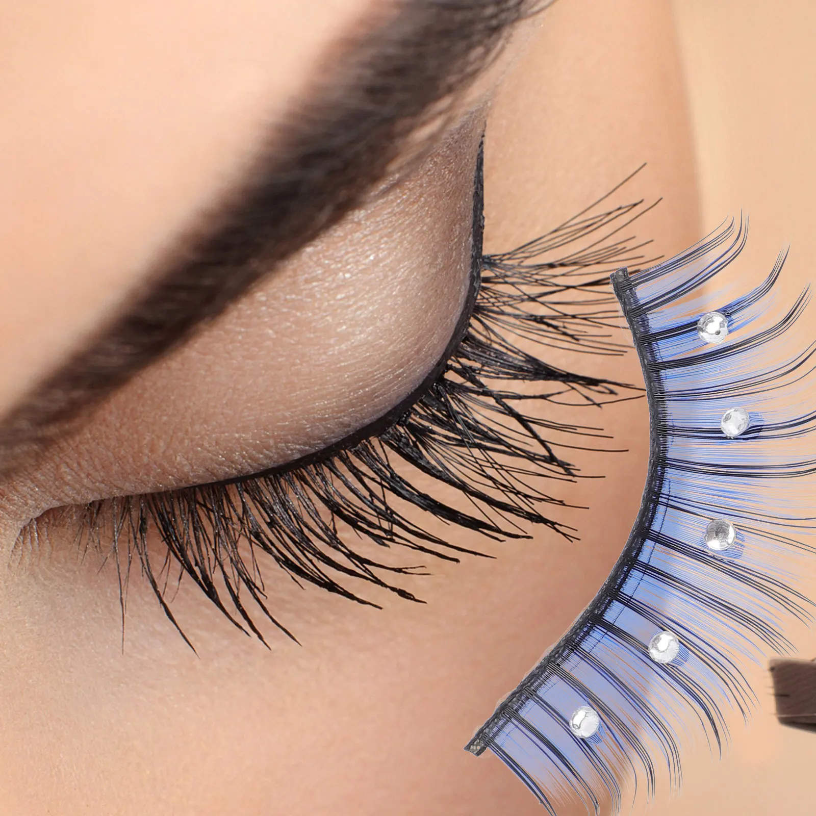 Faux cils longs et dramatiques en strass, bleus, pour Cosplay, maquillage des yeux