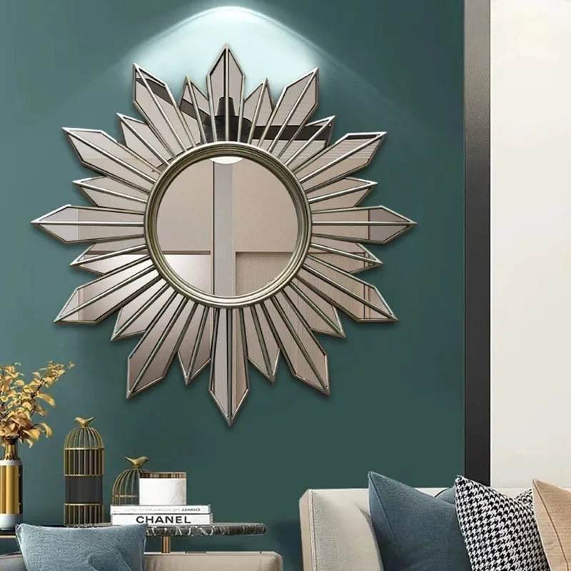 2026 New American Creative Luxury Sun Shaped Wall Mounted Decorative Mirror for Living Room Entrance Non Wrought Iron Design