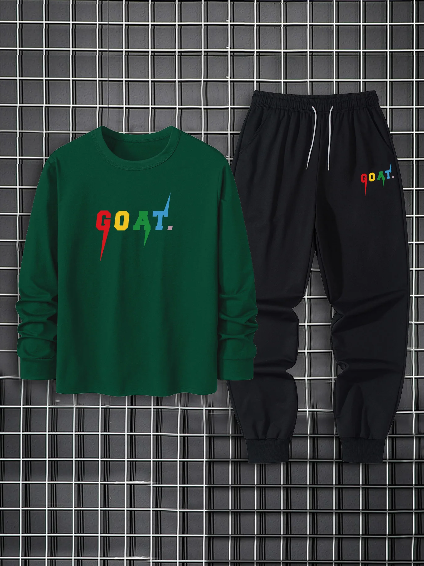 Mens Round Neck Long Sleeve T-Shirt and Jogger Pants Set Breathable Comfortable Casual Outfit for Spring and Autumn