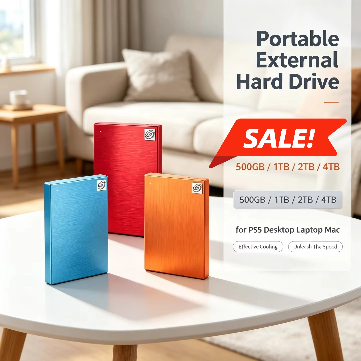 Portable External SSD 1TB 2TB for Office Gaming Creation USB 3.0 Wide Compatibility PC Laptop Mac Secure Encrypted Backup