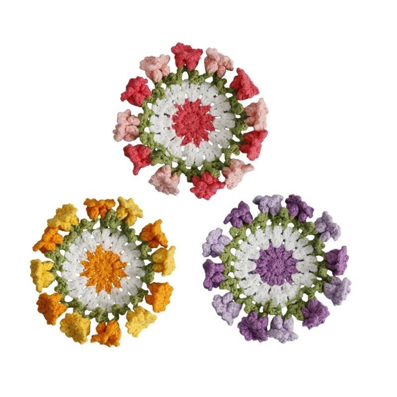 Artisanal Crochet Colorful Flower Cup Mat Woven Insulation Pad Placemat Dropship