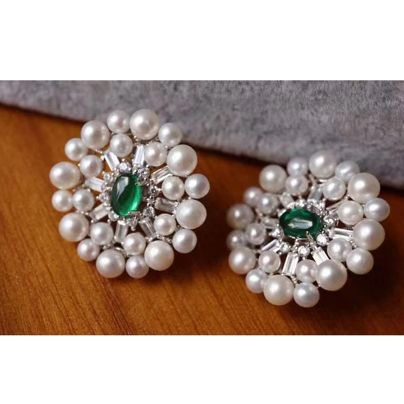 

Natural Fresh Water Pearl Earrings Ellegant Style For Women Fine Jewelry 925 Sterling Silver With green Zircon Free Shipping