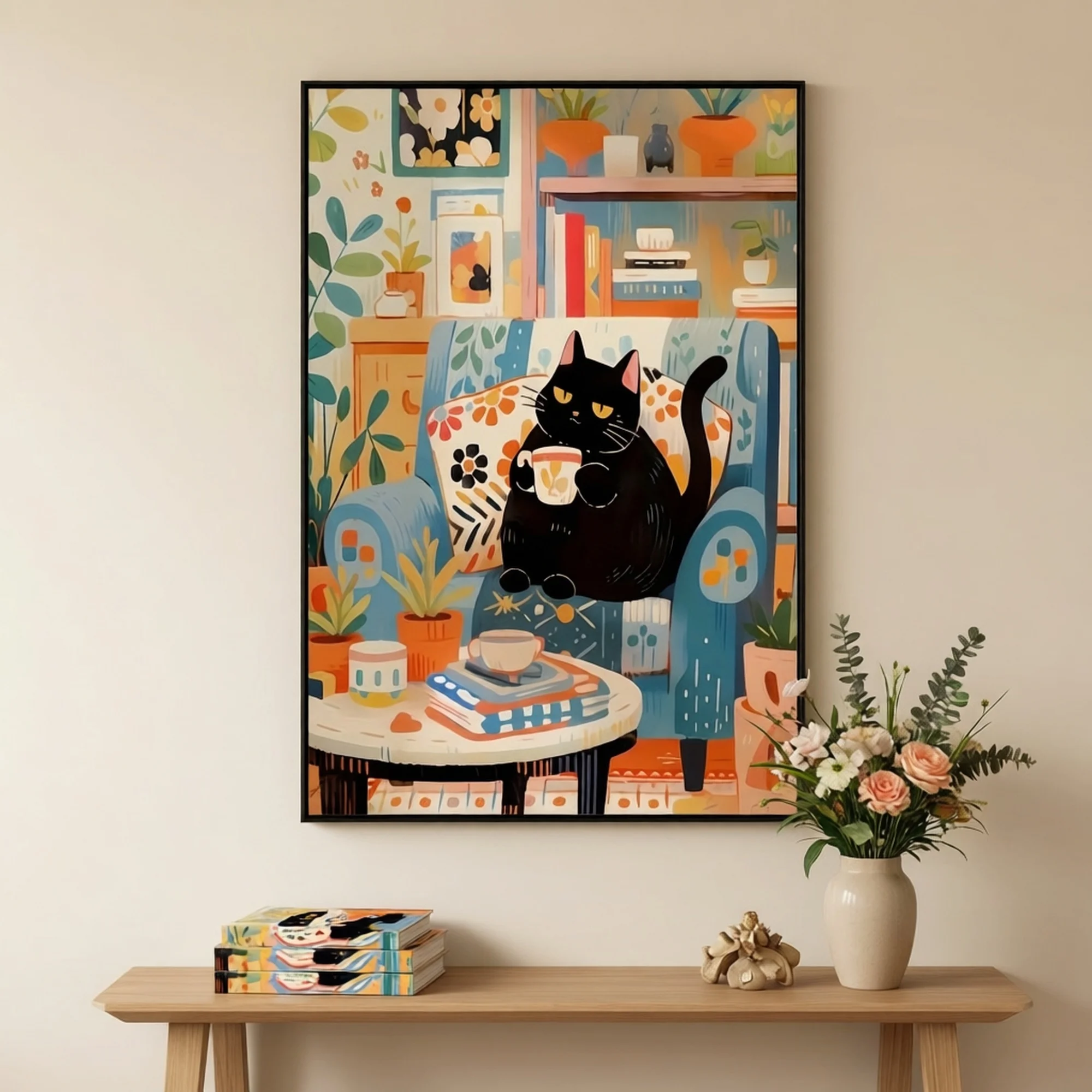 Puzzle chat noir buvant du café sur le canapé, décoration murale pour la maison, cadeaux amusants pour la famille, pour les vacances et les anniversaires, 500/1000/1200/2000 pièces