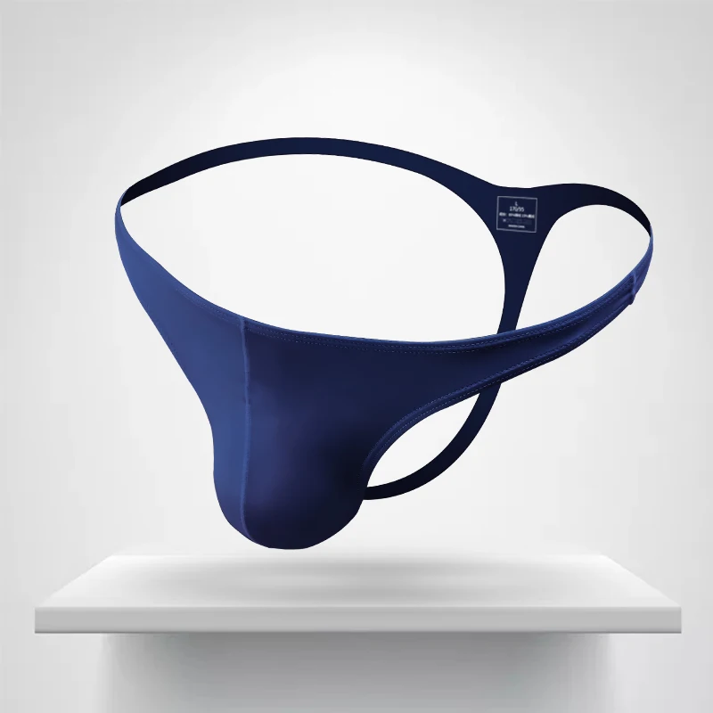 

Men's low-rise solid color U convex stretch tight sexy T underwear Ice silky smooth buttock thong Breathable T pants