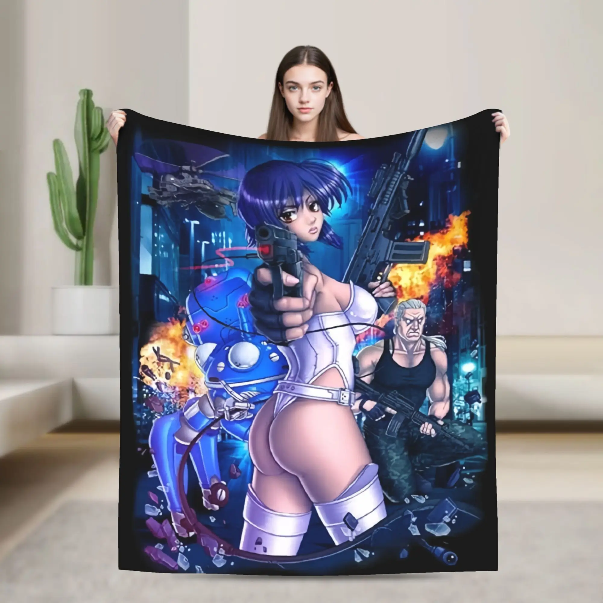 Custom Motoko Kusanagi Ghost In The Shell  Blanket Soft Fleece Spring Warm Flannel Batou Tachikoma  Throw Blankets