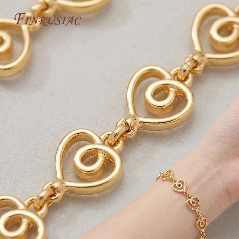 1M 14K Gold Plated Heart Link Chain Spool Hollow Swirl Heart Chain For DIY Necklace Bracelet Jewelry Making Supplies