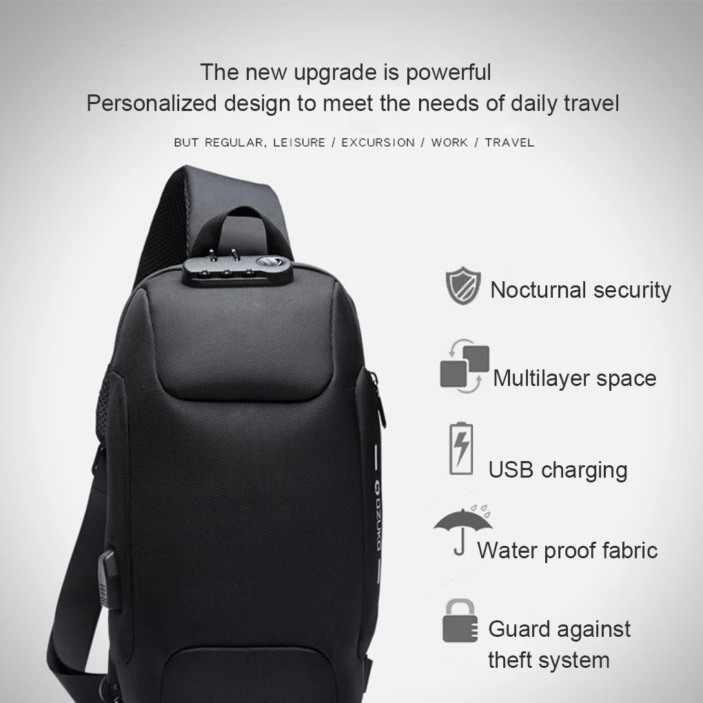 Men Bags Chest Pack Multi-function Lock USB Anti Theft Waterproof Mobile Multi-pocket Trip Shoulder Backpack