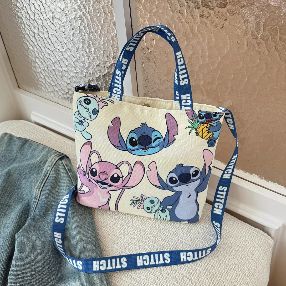 Lindo bolso de mano de Disney Stitch, bolso de lona de Ángel de dibujos animados de Anime, bolso de compras de moda, regalos de vacaciones