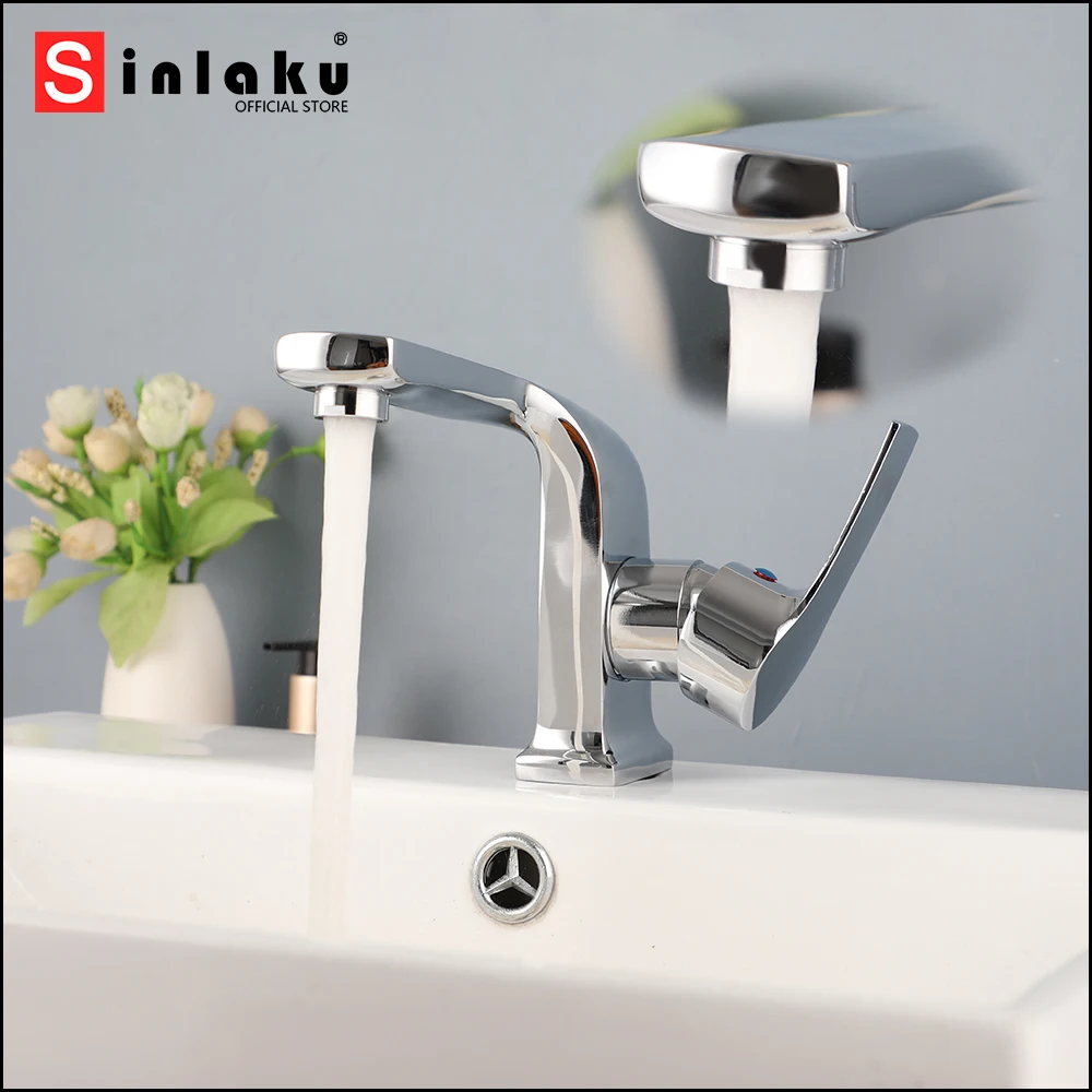 

SINLAKU Special-Shaped Bathroom Basin Faucet Deck Mounted Chrome Finished Single Handle With Stream Hot & Cold Water Mixer Taps