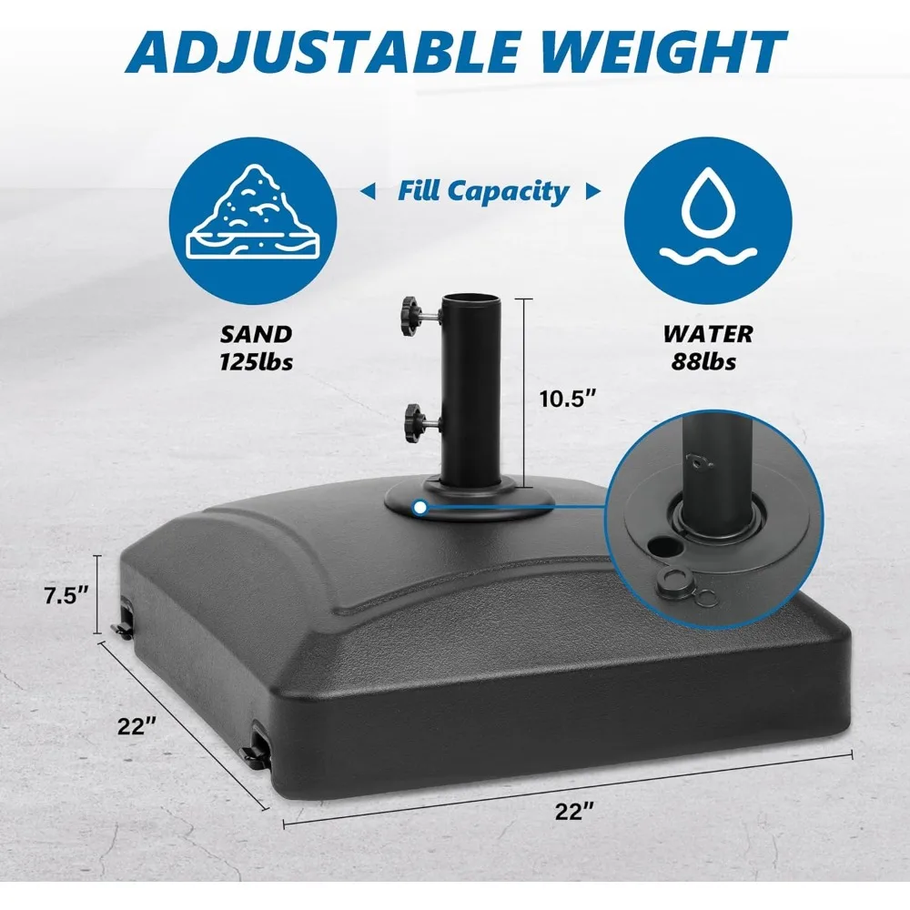 ฐานร่มพับเก็บได้พร้อมล็อก4ตัว, ลูกบิด2ล้อสีดำความจุ125lb ดีลักซ์แบบเรียบง่าย