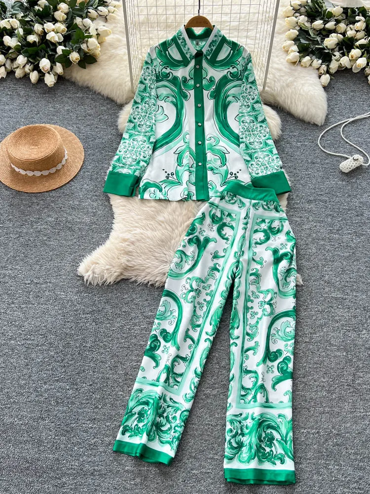 Moda solta manga longa cintura alta calças de perna reta csa fena vintage casual conjunto e impro conjunto