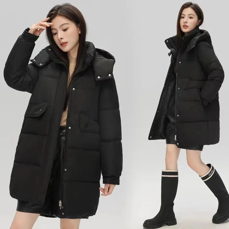 Down Cotton-Padded Jacket Women Overcoat Korean Loose Casual Length Thick Warm Parka Coat Winter 2023 New Hooded Bread Clothing