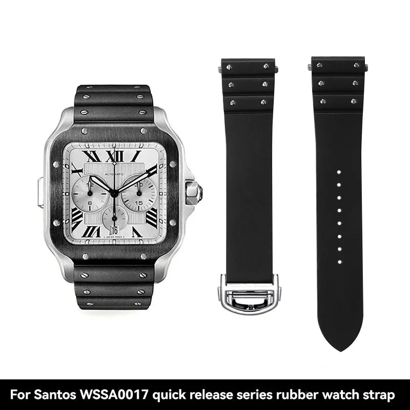 For Cartier Santos WSSA0017 Series Quick Release Steel End Link Rubber Strap 1904 Male 21x18mm Bracelet Waterproof Watchband
