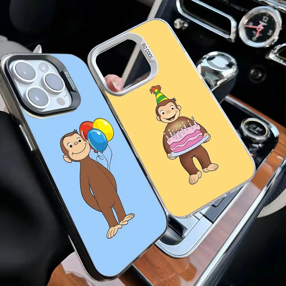 

Curious George Monkey Phone Case For iPhone17,16,15,14,13,12,11 Plus,Pro Silver White Matte Shockproof Cover