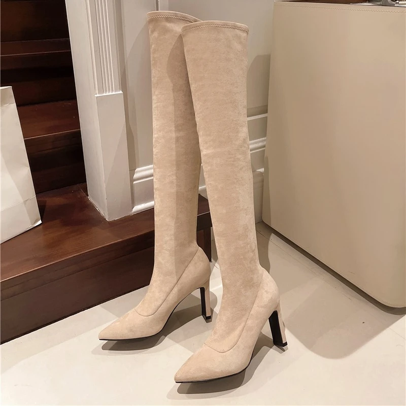 2026 Neue Winter Slim Fit Overknee-Stiefel mit Hohem Absatz Modische Wildleder Warme Elegante Lässige Designer Damenstiefel