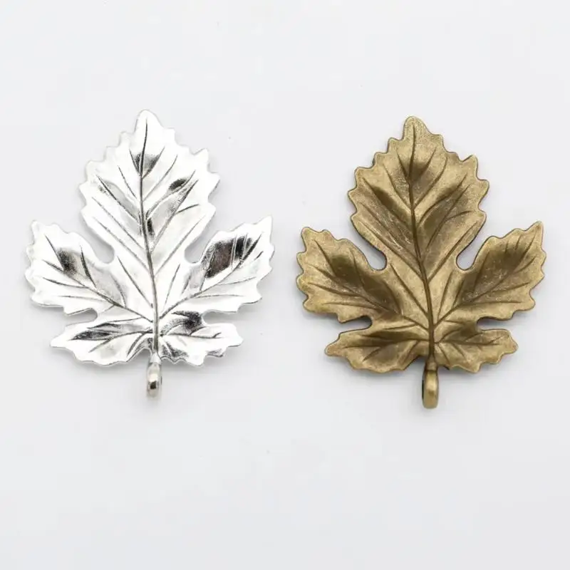 10 Pieces Antique Silver Bronze Leaf Connection Charm Pendants 37x35mm for DIY Handmade Jewelry Gift Making Supplies