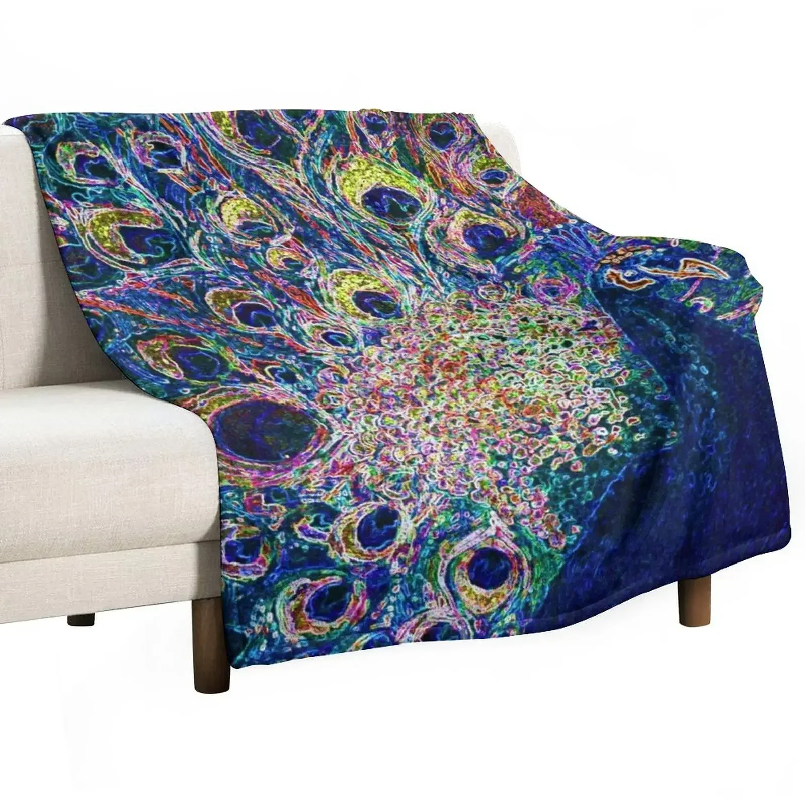 

Neon Peacock Full Glory Throw Blanket Cute Plaid warm winter Comforter Blankets