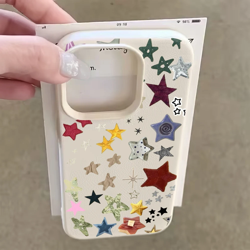 Five-Pointed Star Lychee Pattern Luxury Phone Case For 17 12 13 14 15 16 11 Pro Max Air 14 16 15 Plus X XS XR 16 2 in 1 Cover - view 3