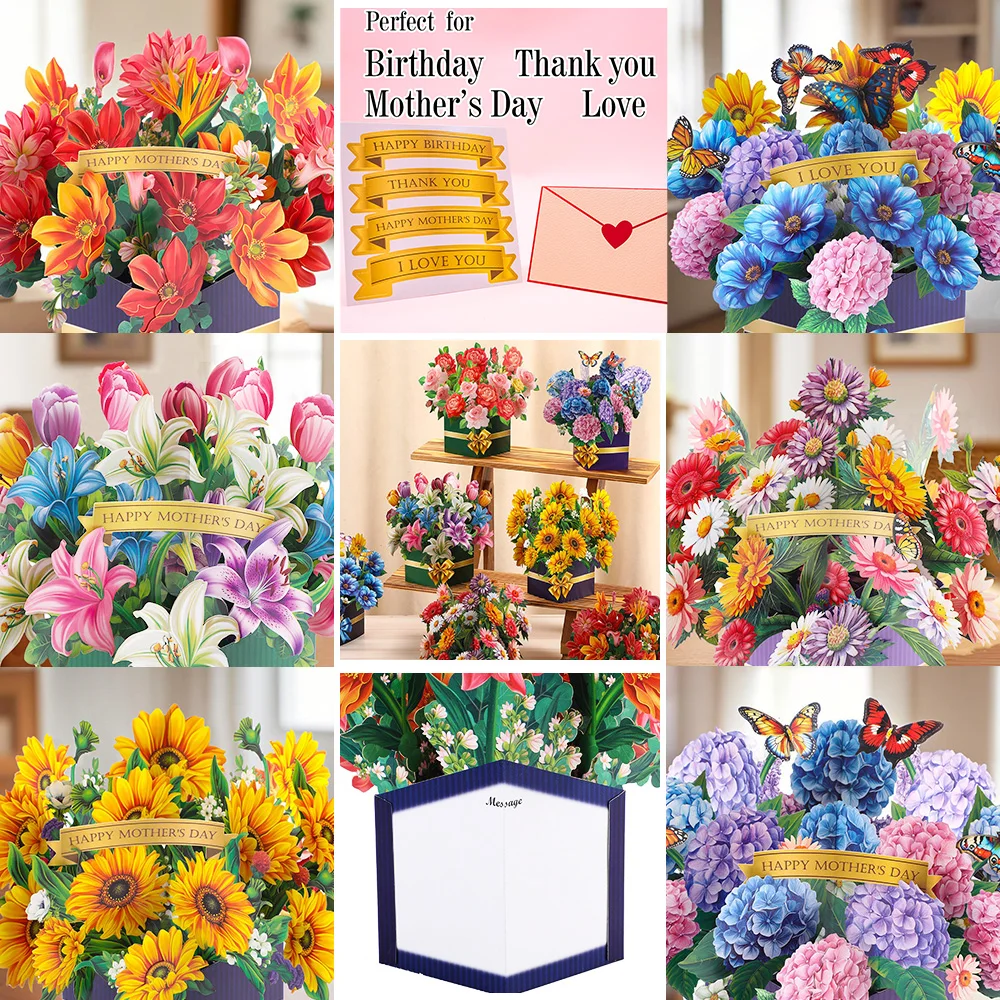 3D Pop UP Lovely Card for Wife Mom friend Gift Birthday Anniversary Wedding Invitation Mothers Day Greeting Thank You Cards