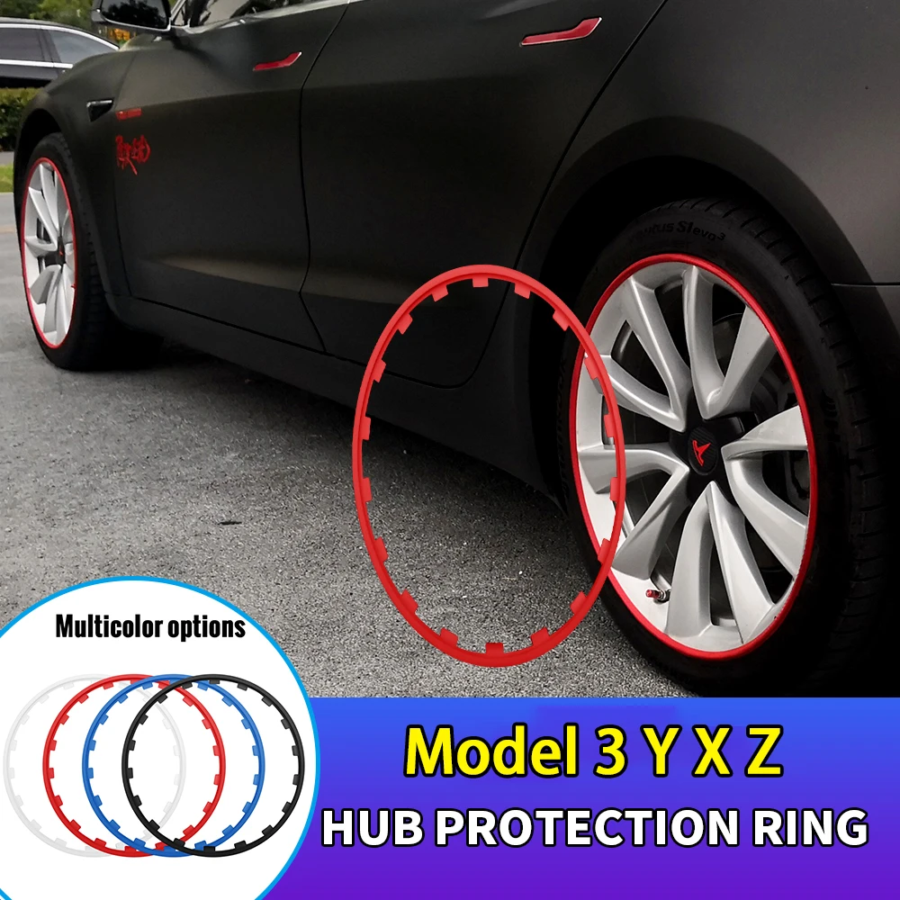 4PCS Car Wheel Hub Rim Edge Protector Ring Strip Rubber Tire Protection Decoration Accessories For Tesla Model 3 Y X Z 2017-2023