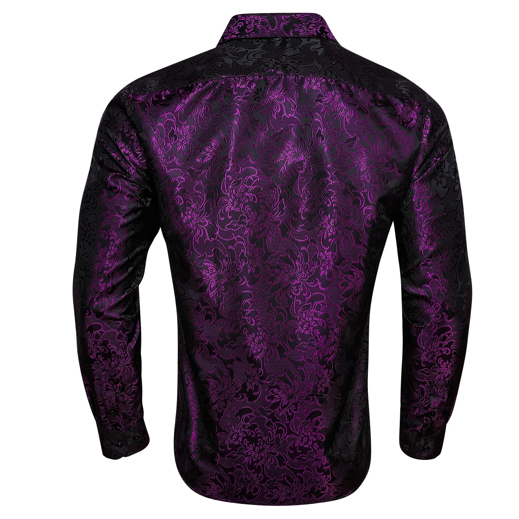 Luxury Shirts for Men Spring Silk Purple Black Long Sleeve Slim Casual Regular Embroidered  Men Dress Cloth Top Barry Wang