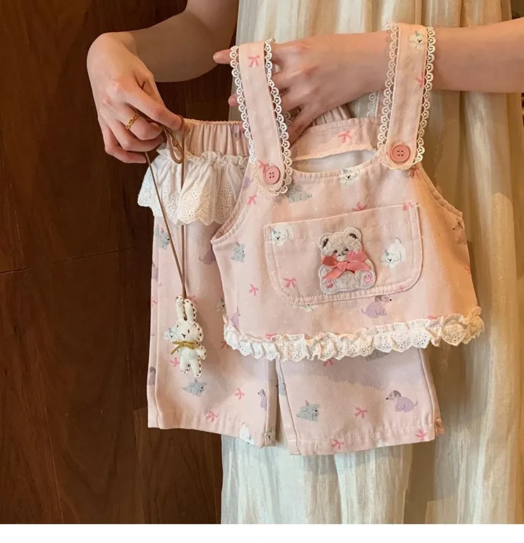 Lapel cotton shirt children's vest jeans two-piece set