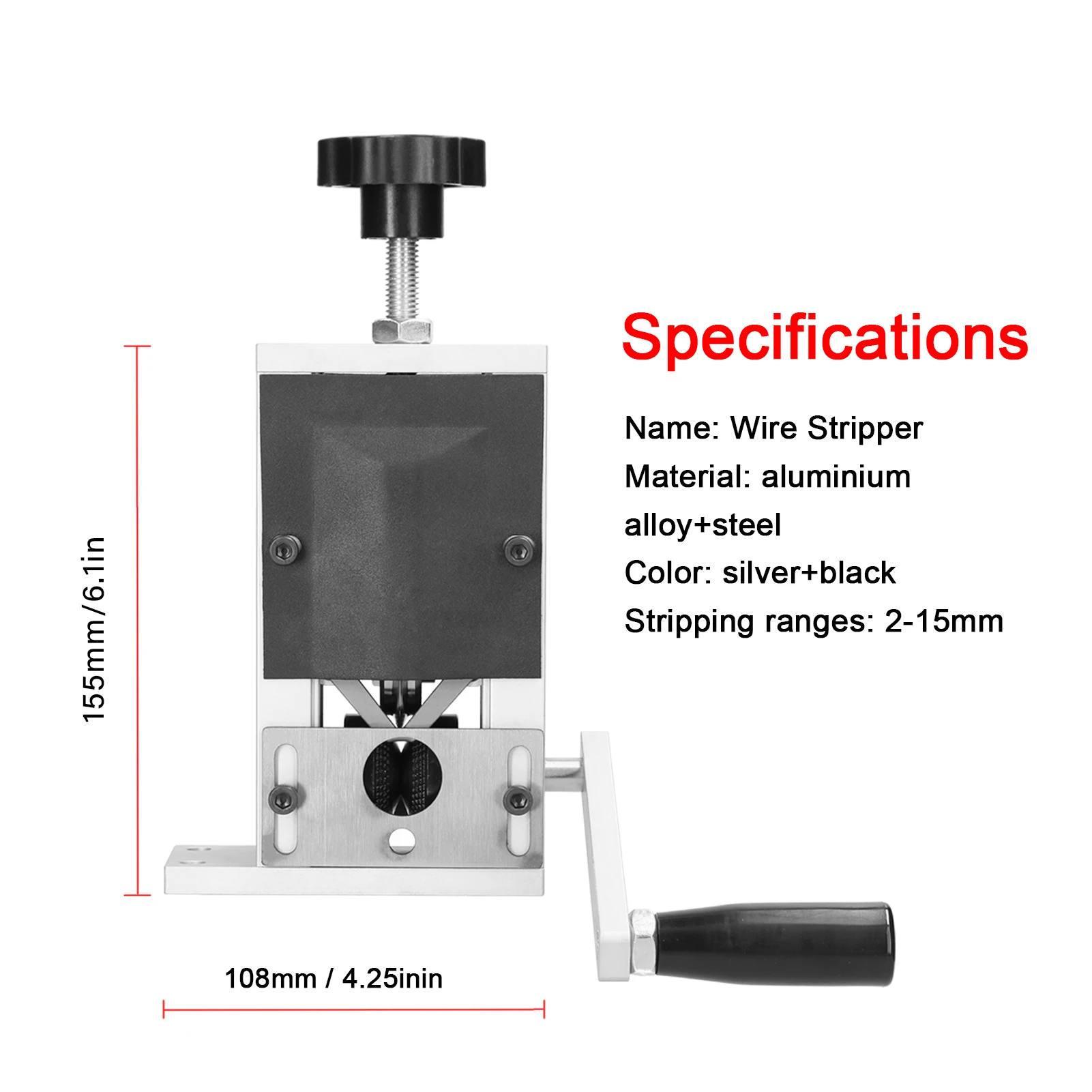 Wire Stripping Machine Aluminum Alloy Frame Manual Hand Crank Copper Wire Stripper Machine for 2‑15mm Diameter Cable