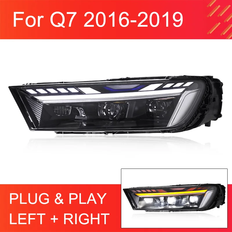 1 Pair LED Upgrade Headlight for Audi Q7 2016-2019 Headlights Plug and Play with Full LED Turning DRL Upgrade Head Lamps
