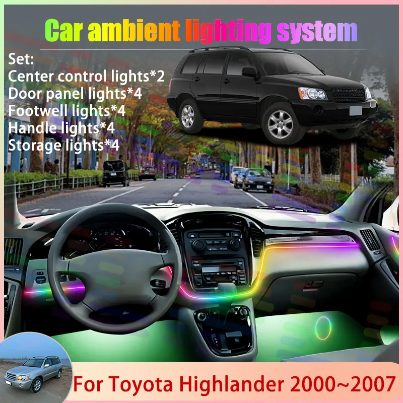 

Для Toyota Highlander MK1 1th XU20 2000 ~ 2007 2001 2/18 в 1 автомобильный атмосферный светильник RGB абажур ансамбль стример атмосферный набор