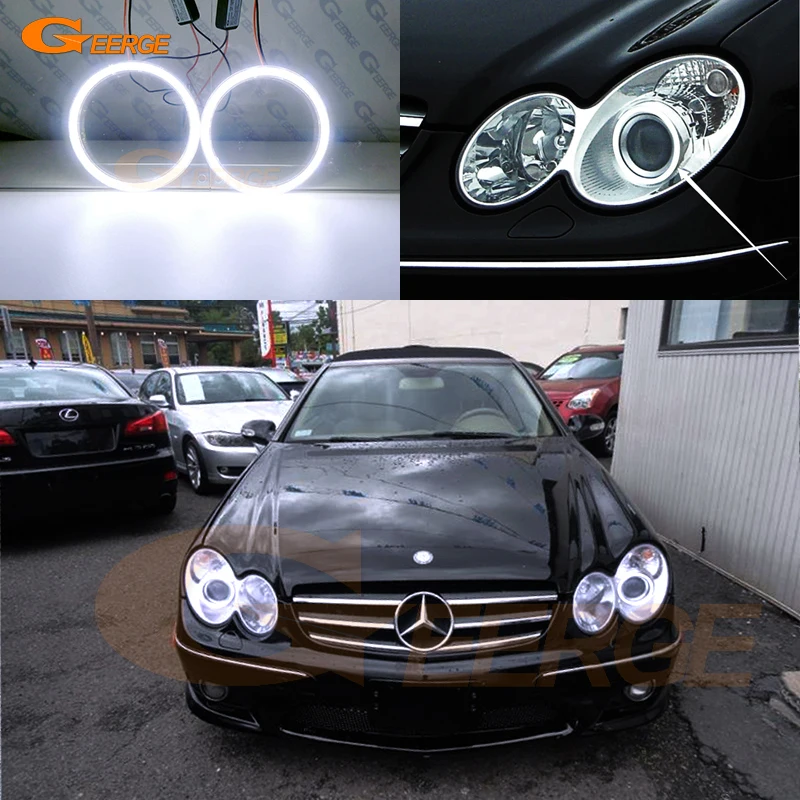 For Mercedes-Benz CLK CLASS W209 C209 A209 Xenon Headlight Excellent Ultra Bright COB Led Angel Eyes Kit Halo Rings Day Light