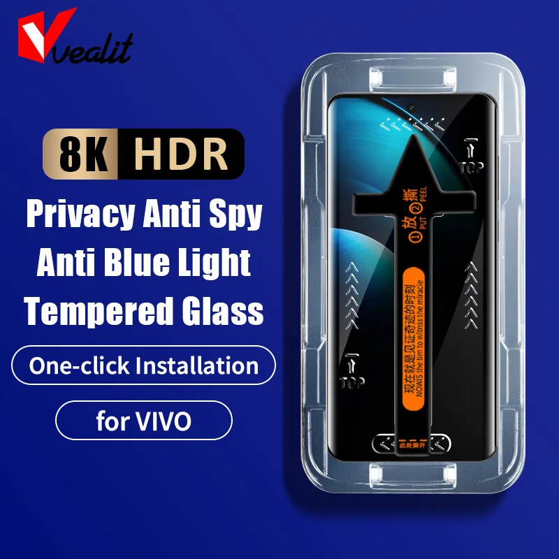 

One-click Installation Privacy Tempered Glass For Vivo X100 X90 X90S X80 X70 Pro Plus S18 S17E S17T S16 Curved Screen Protector