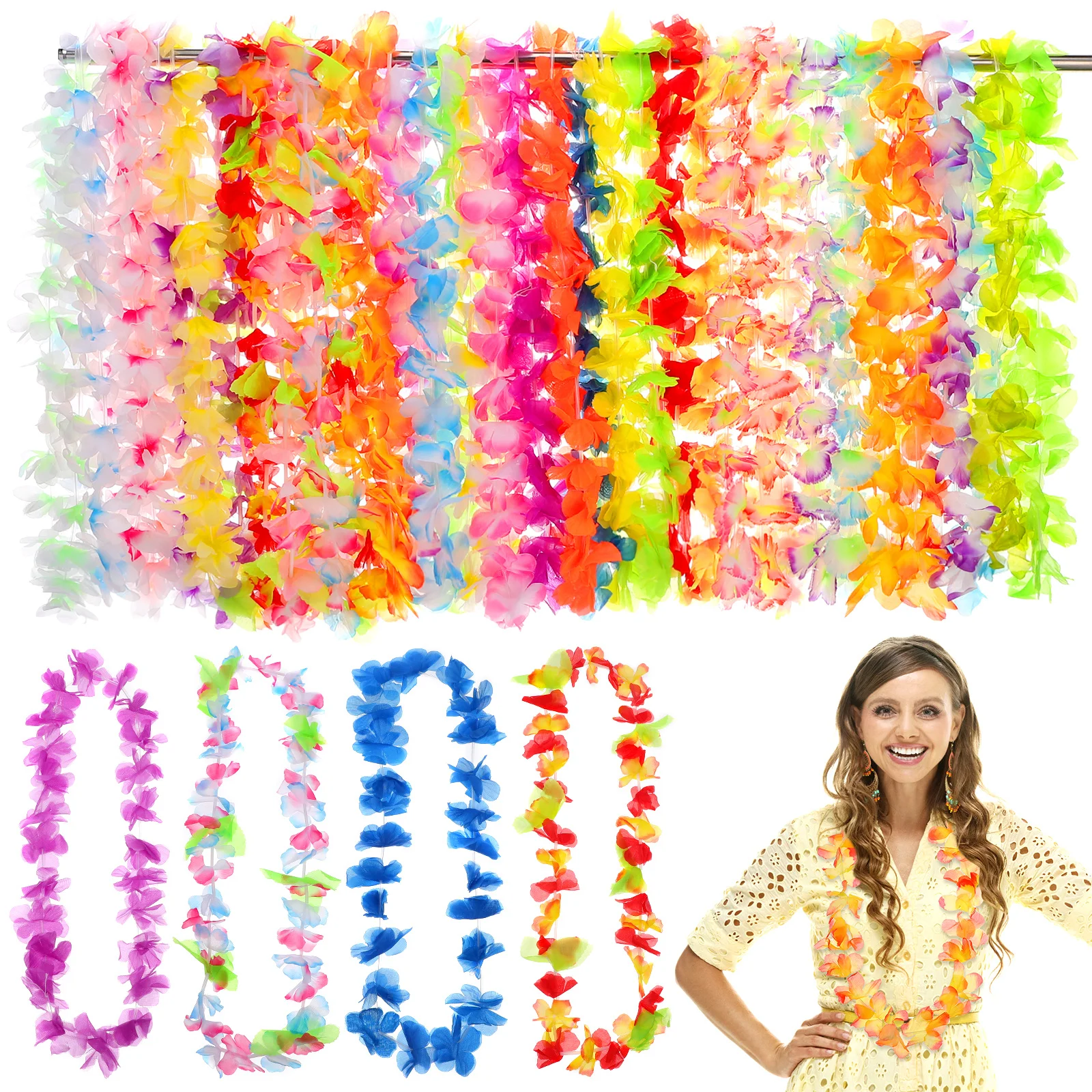 

36Pcs Flower Garland Set Realistic Tropical Flowers for Indoor Outdoor Party Decor Hanging Garland Hawaiian Theme Event