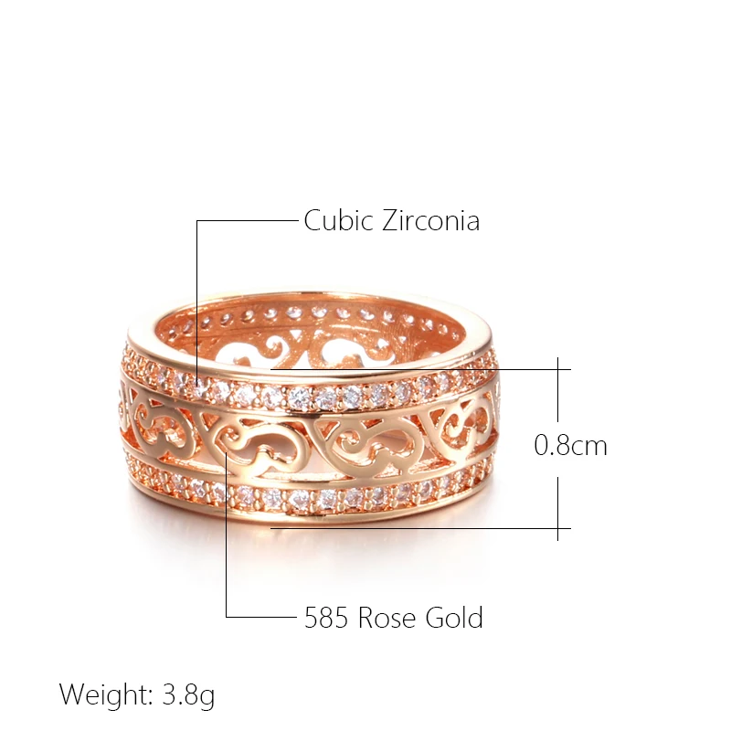 SYOUJYO Vintage Openwork 585 Rose Gold Color Women\'s Ring Exquisite Fashion Jewelry Natural Zirconia Full Pave Setting Ring