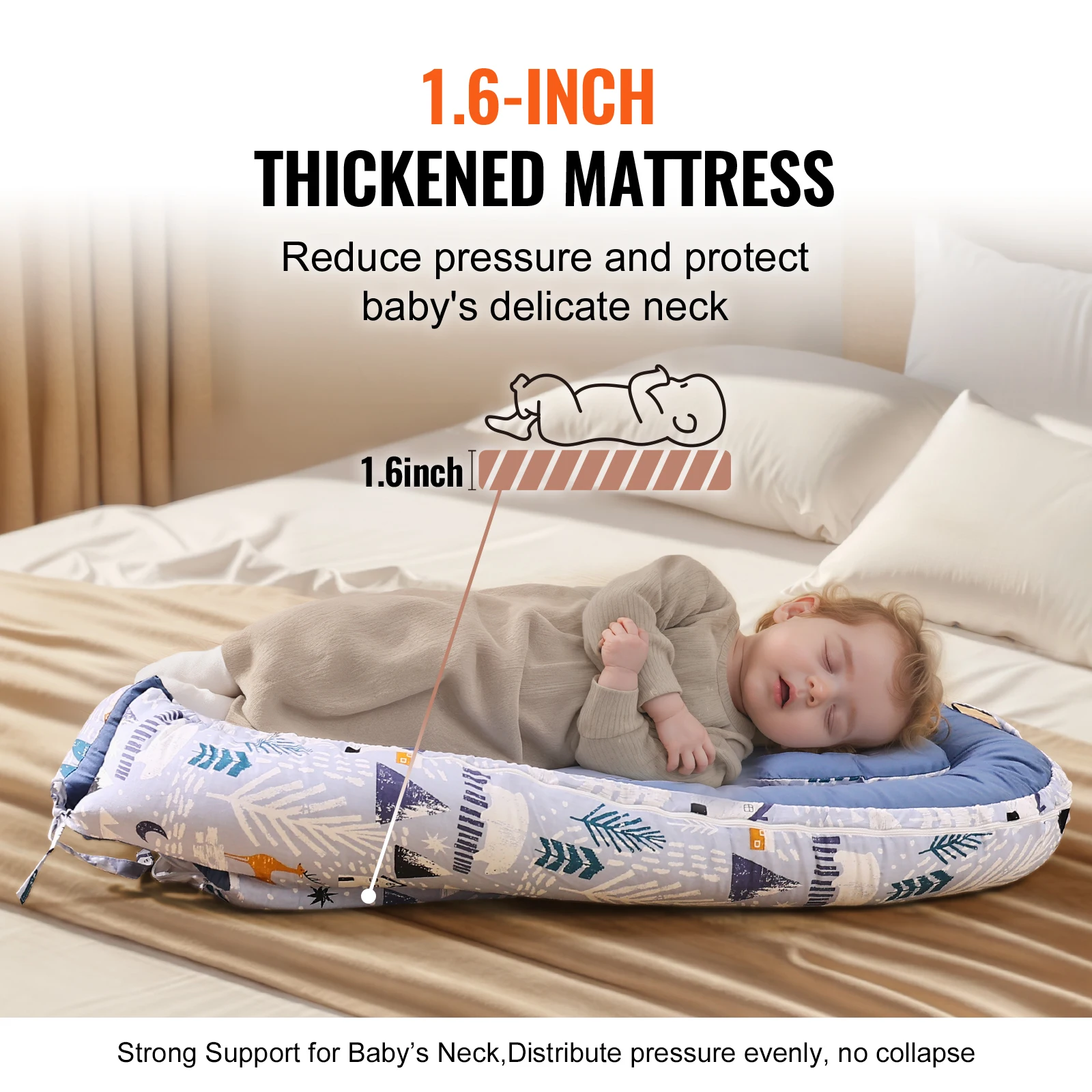VEVOR Baby Lounger Baby Nest for Co Sleeping Newborn Baby Lounger Cotton Breathable Adjustable Baby Crib In Bed Portable Home