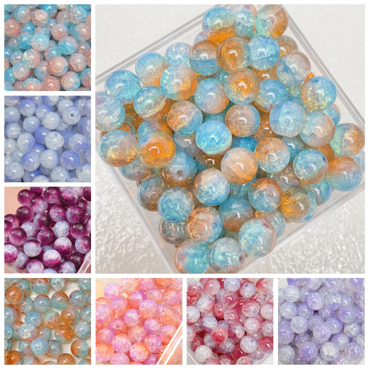 20pcs Round 10mm Colorful Crackle Crystal Glass Loose Cracked Beads Lot For Jewelry Making DIY Bracelet Findings