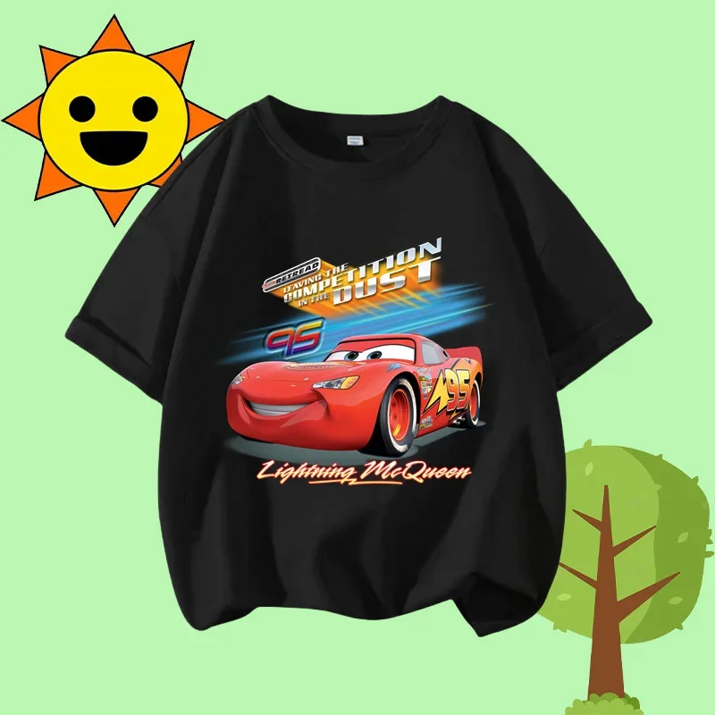 

Racing Car Adventure Children's Crewneck Short-Sleeved Disney Cartoon Print Boys' Sport Shirt Girls' Casual Top Summer T-Shirt