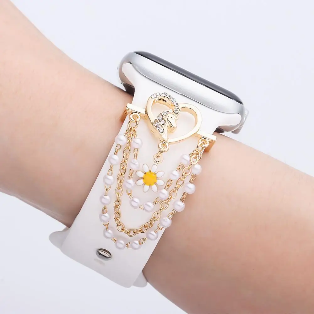 Diamond Pearl Strap Accessories Wristbelt Charms Decorative Chain Watch Band Ornament Decorative Ring For Apple Watch Band