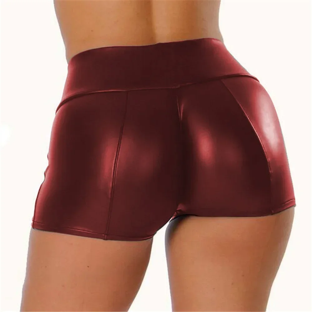 Mulheres sexy noite clubwear trajes shorts de couro do plutônio calças curtas de cintura alta calças curtas apertadas de couro falso esporte shorts