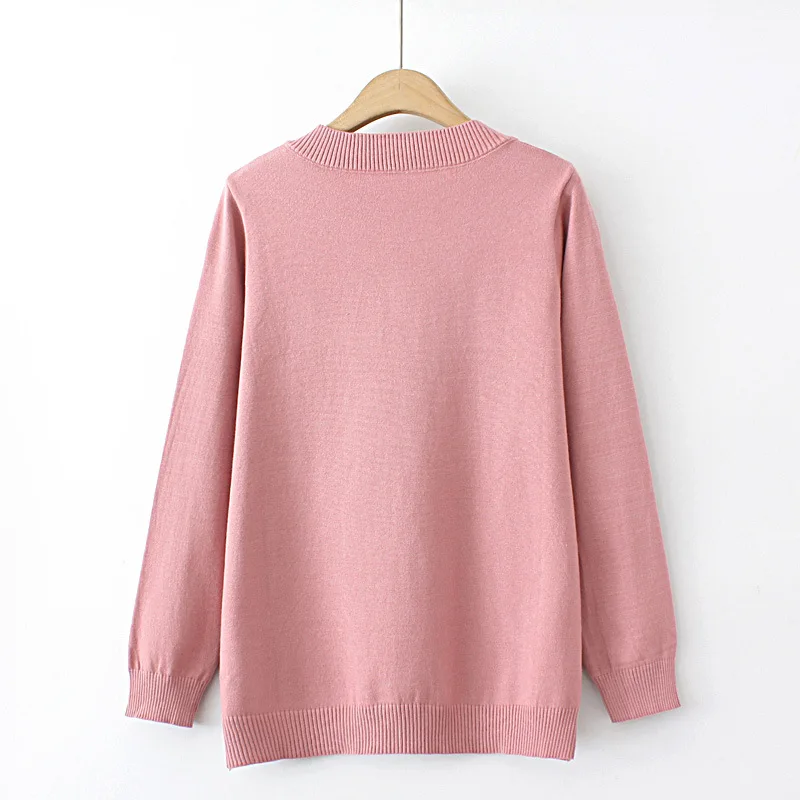 New 2022 Ladies Autumn Winter Plus Size Tops For Women Large Size Long Sleeve V-neck Pink Sweater 3XL 4XL 5XL 6XL