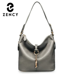 Zency New Fashion Women Shoulder Bag Metal Tassel 100% Genuine Leather Lady Crossbody Messenger Elegant Gift Handbag Black White