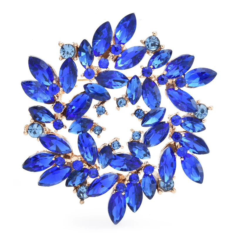 Wuli&baby Charming Round Brooches For Women Unisex 4-color Rhinestone Wretch Flower Party Office Brooch Pins Gifts