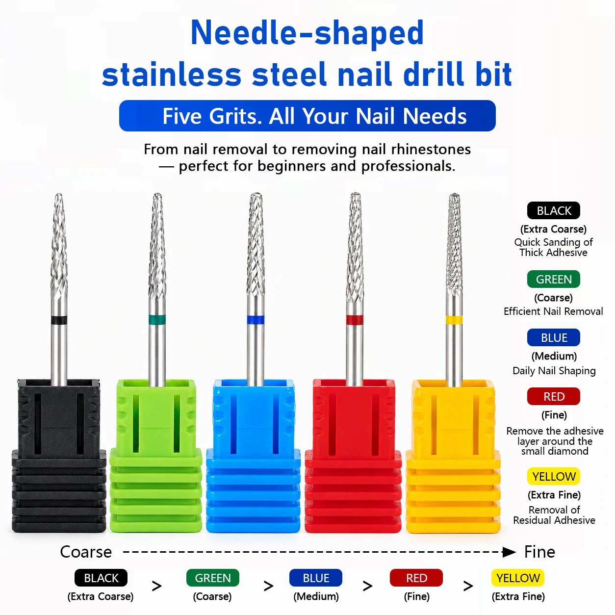 1pc Stainless Steel Nail Drill Bit 2.35mm E-File Bit for Acrylic Gel Removal Burr Cuticle Cleanup Milling Cutter for Manicure