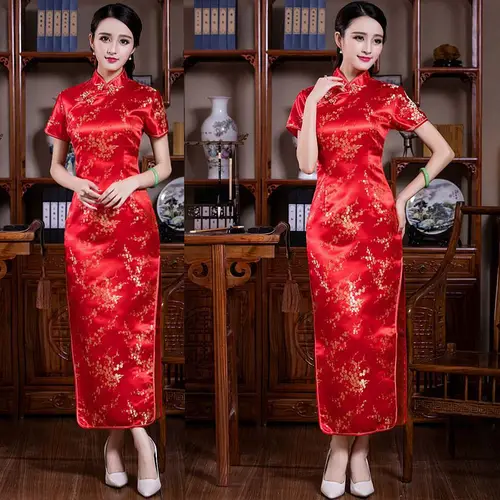Vestidos tradicionales de estilo chino Cheongsams de Jacquard de dragón S-6Xl Cheongsam de talla grande para mujer Qipao elegante Vestidos largos sexis