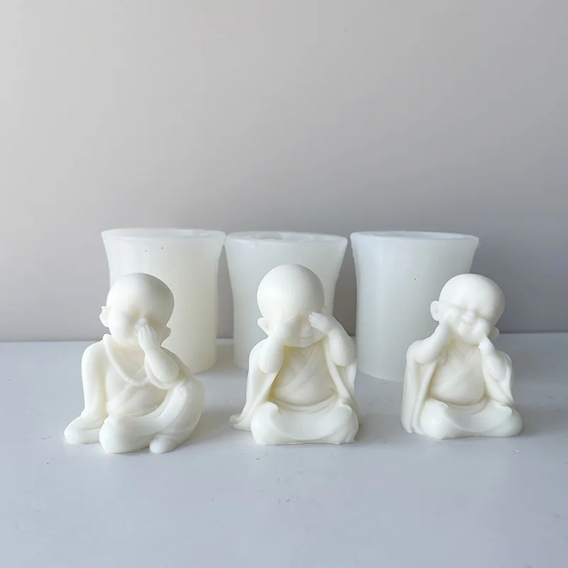 3D Monk Plaster Clay Candle Making Mould Buddha Statue Crafts Decoration Monk Silicone Mold