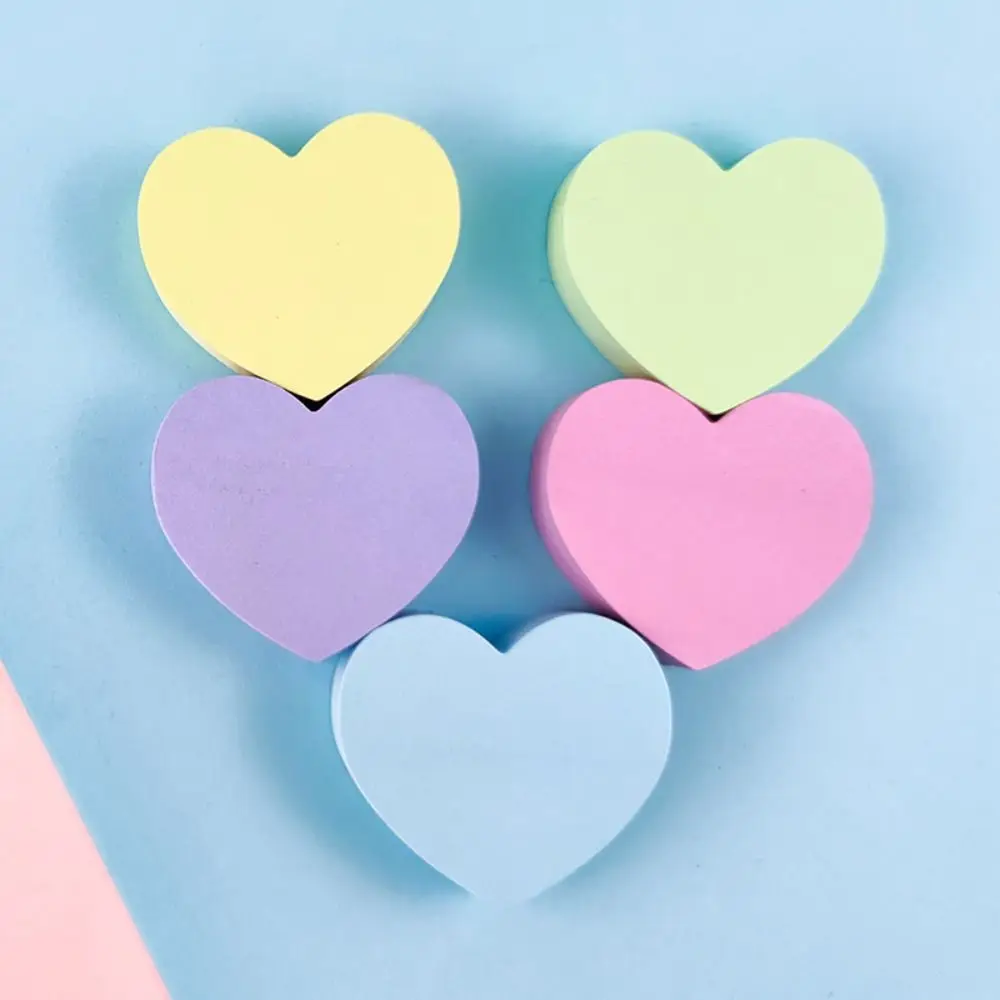 120 Sheets Sticky Notes Writing Pads Self-Adhesive Notepad Candy Color Heart Shaped Memo Pad Office Accessories